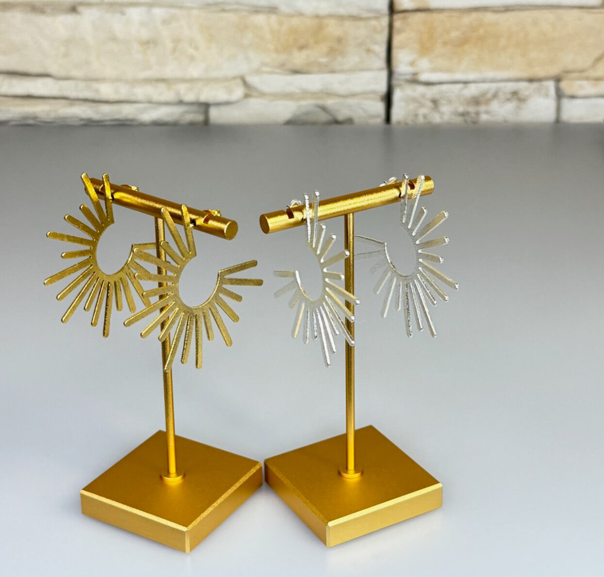Half Sun Earrings Silver and Gold