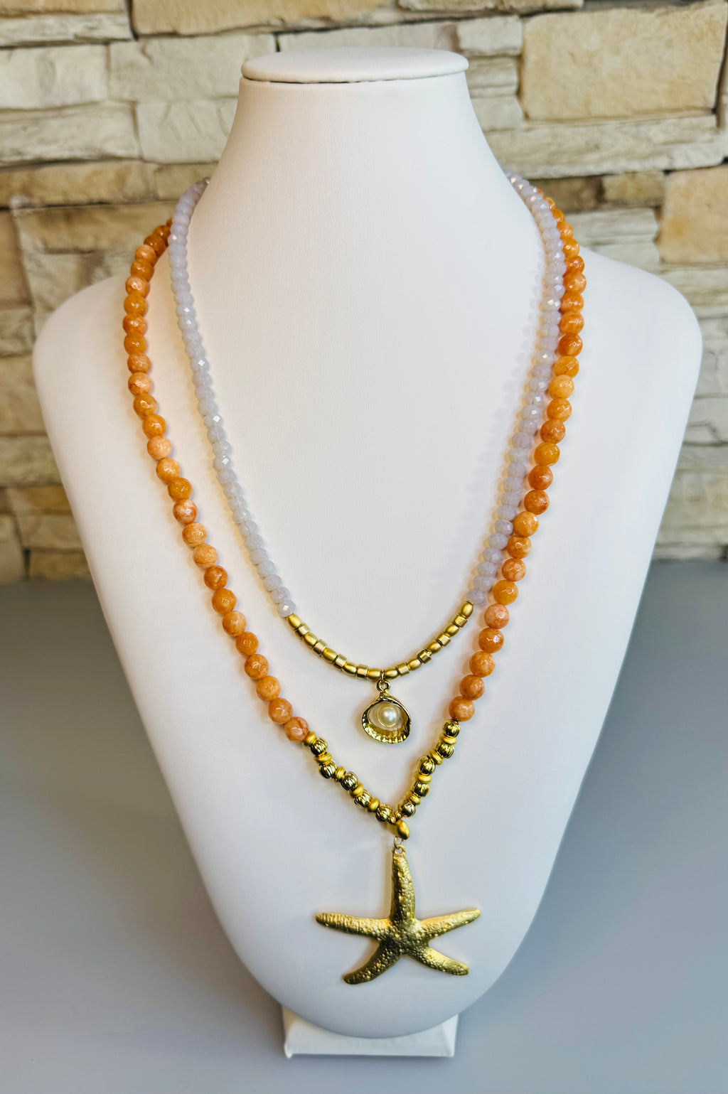 Coral Starfish Necklace with Bracelet