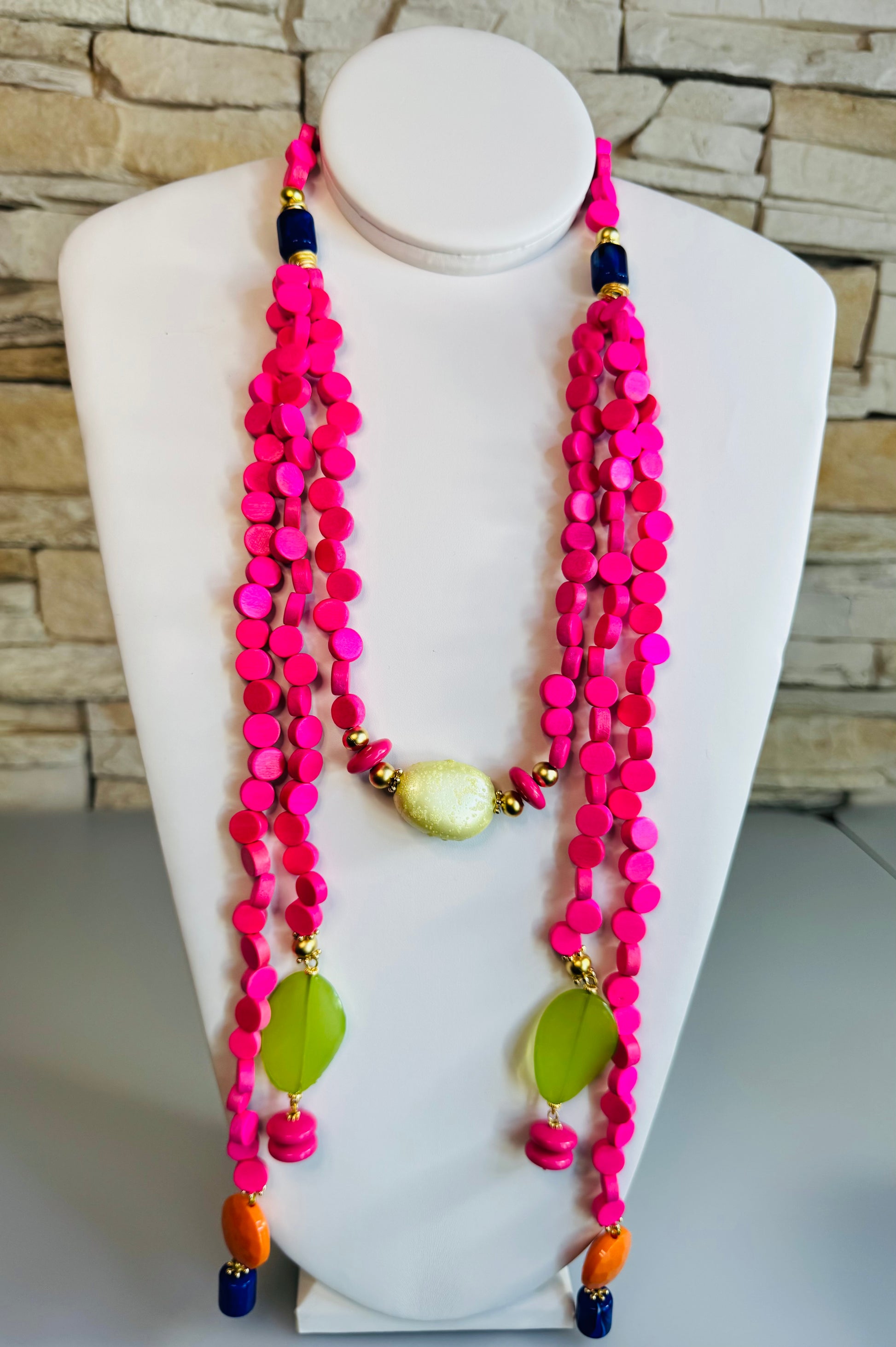Pink Hand-painted wooden Necklace
